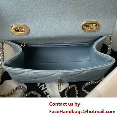 Chanel Grained Calfskin  &  Gold-Tone Metal Small Flap Bag with Top Handle AS4711 Light Blue 2025